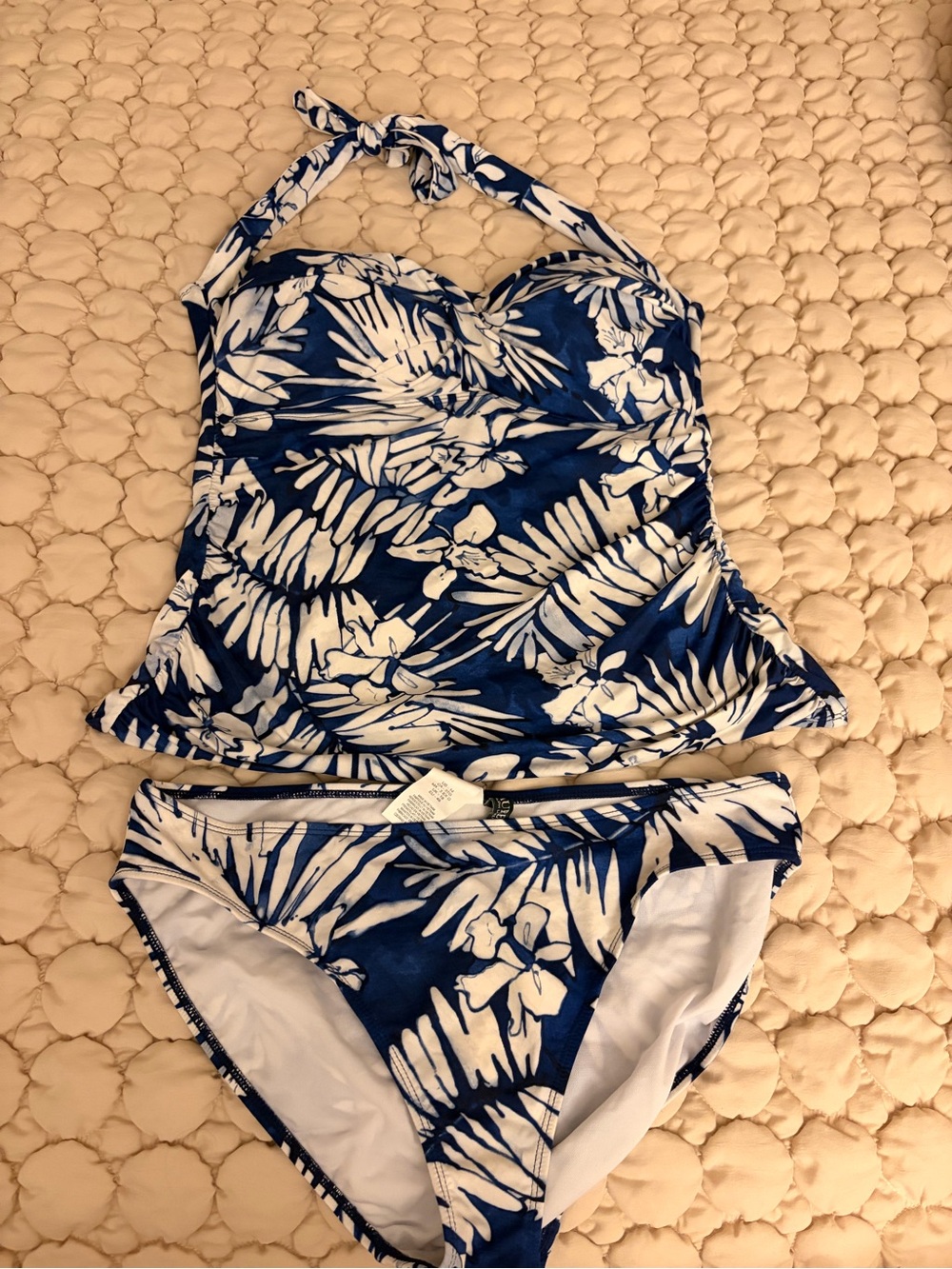 Lauren Ralph Lauren Navy and White Floral Tankini Bikini
